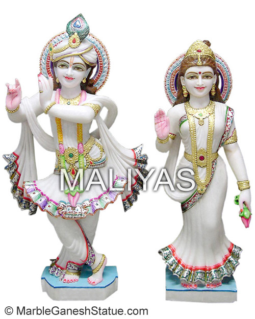 Marble Radha Krishna Statue with Base