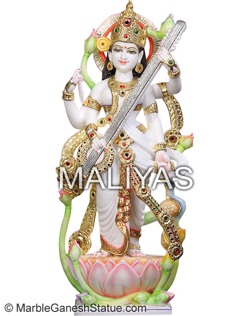 Standing White Marble Saraswati
